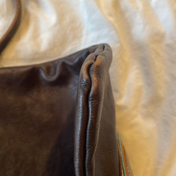 100% Leather Kolash shoulder bag. Black with brown, orange and turquoise detail - Picture 10 of 11
